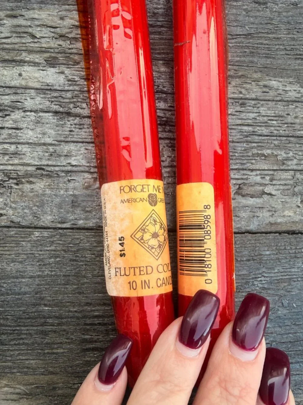 2 Vintage Red Forget Me Not American Greetings Fluted Column 10” Candlesticks